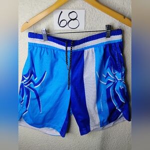 Spiderz Sportswear Mesh Men's Shorts Sz XL Drawstring Zippered Pocket Blue White